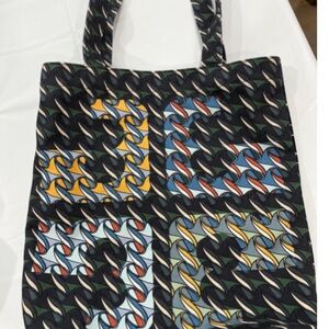 TORY BURCH SWAN PRINT CANVAS TOTE BAG CURLY RIBBON SWAN NWT